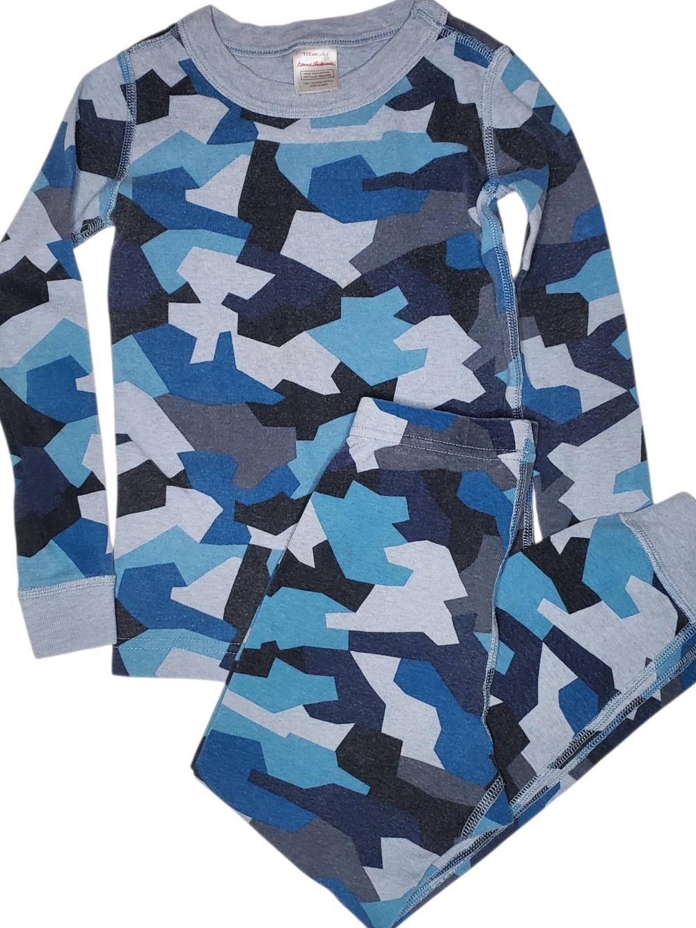 Hanna Andersson Long John Pajama Set Blue|Gray Camo Size 5